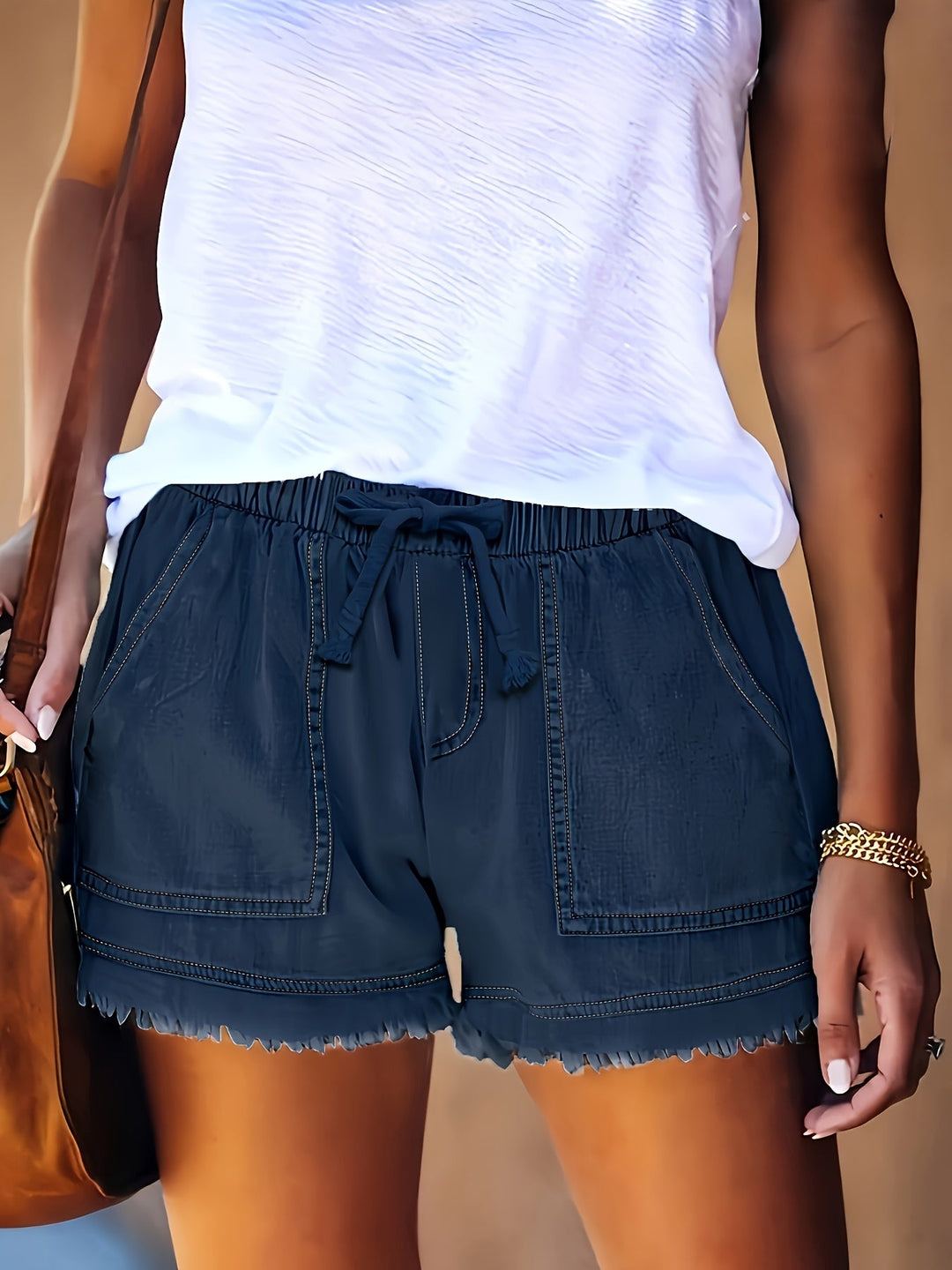 Katarina - Elastic Waist Denim Shorts With Pockets