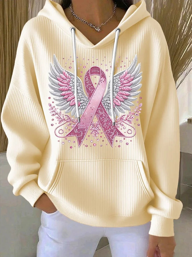 Vittorina - Casual Ribbon Wings Print Hoodie