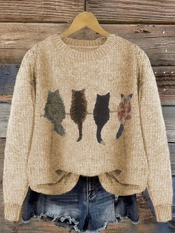 Urvana - Cat Print Long Sleeve Sweater