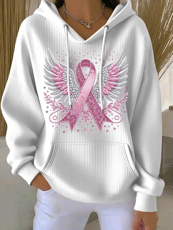 Vittorina - Casual Ribbon Wings Print Hoodie