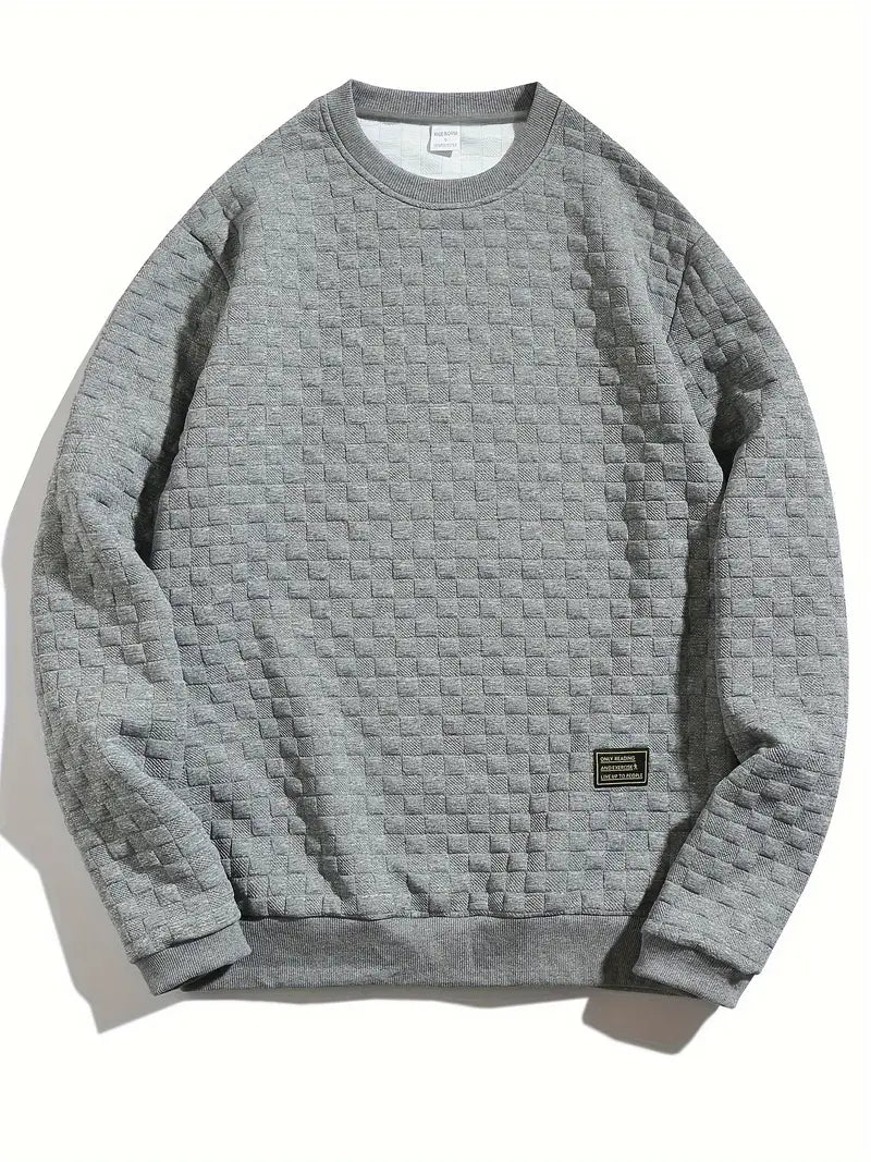 Stafford - Casual Checkered Textured Sweatshirt