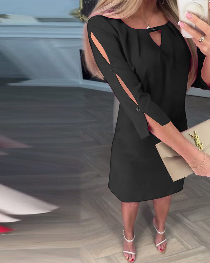 Kamelia - Keyhole Slit Sleeve Mini Dress