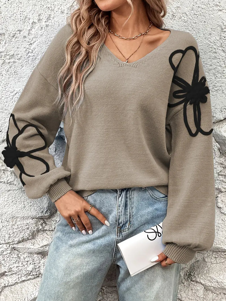 Semira - Long Sleeve Sweater With Floral Embroidery