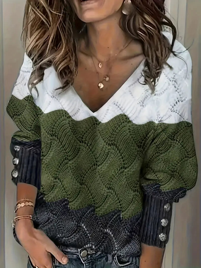 Renilda - Elegant V-Neck Knitted Sweater