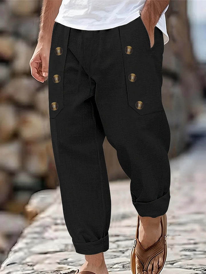 Beslan - Elegant Straight Leg Pants With Golden Buttons
