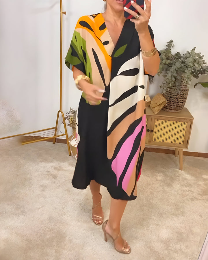 Ailsa - Casual Colorful Leaf Print Dress