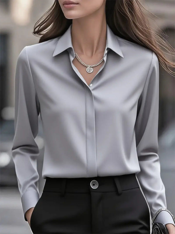 Amiliana - Elegant Long Sleeve Button Down Shirt