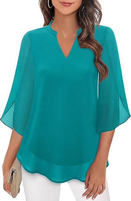 Marijana - Chiffon A-Line Blouse With V-Neck