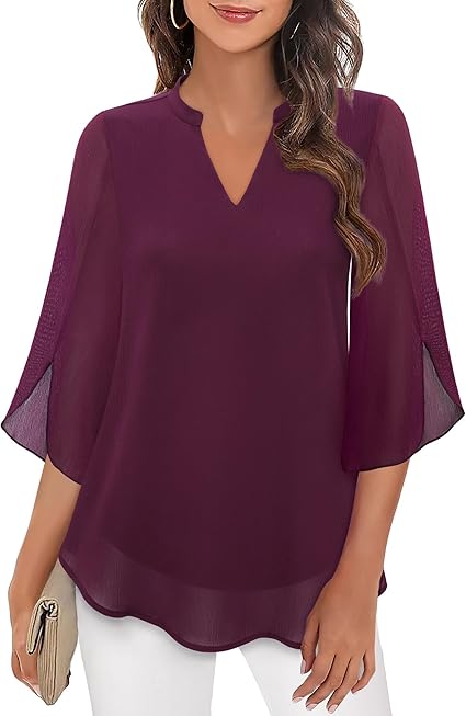 Marijana - Chiffon A-Line Blouse With V-Neck