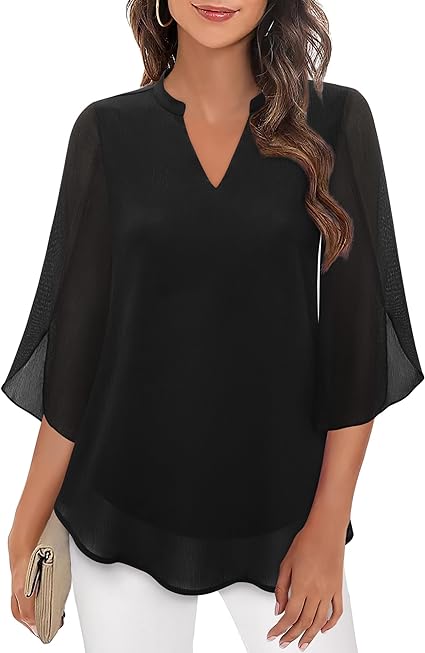 Marijana - Chiffon A-Line Blouse With V-Neck