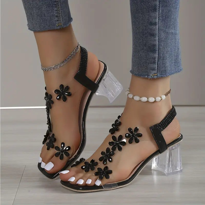 Graciela - High Heeled Sandals With Floral Crystals