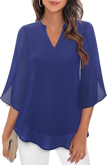 Marijana - Chiffon A-Line Blouse With V-Neck