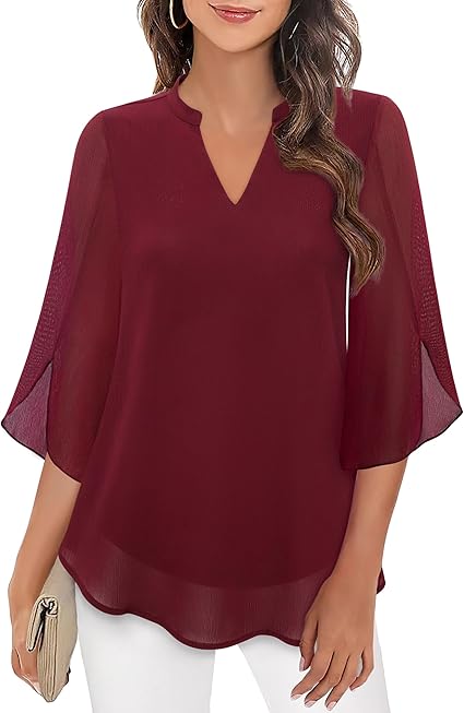 Marijana - Chiffon A-Line Blouse With V-Neck