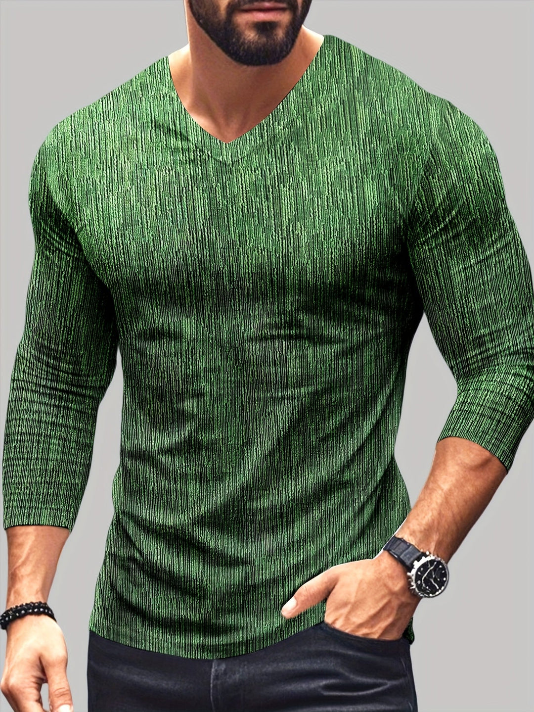 Usher - Slim Fit Long Sleeve V-Neck T-Shirt