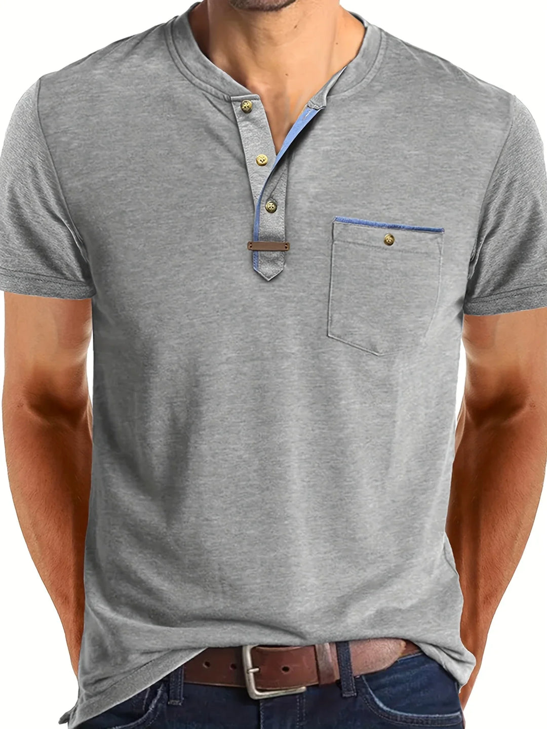 Saxon - Elegant Round Neck T Shirt With Pocket