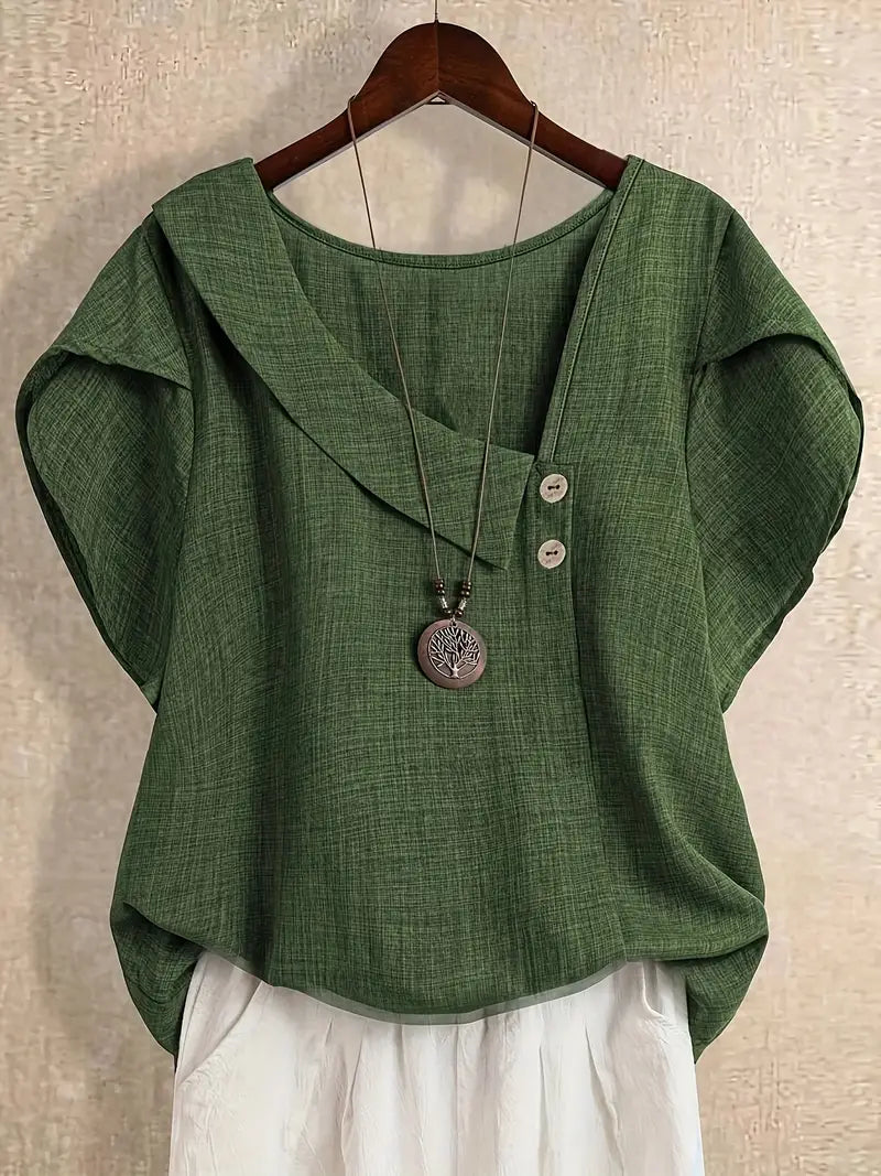 Milany - Casual Asymmetrical Neckline Blouse