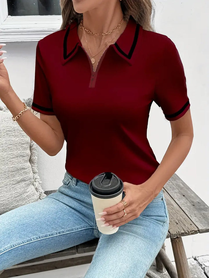 Vasilka - Elegant Short Sleeve Top With Collar