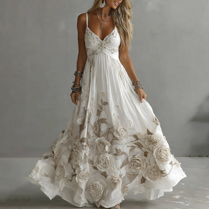 Adeluna - Maxi Dress With Vintage Rose And Embroidery