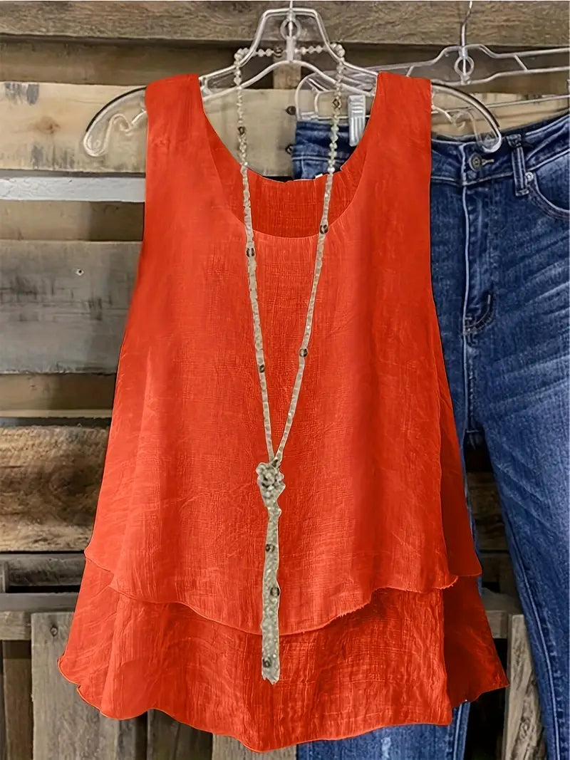 Cressida - Viscose Blend Tank Top with Ruffle