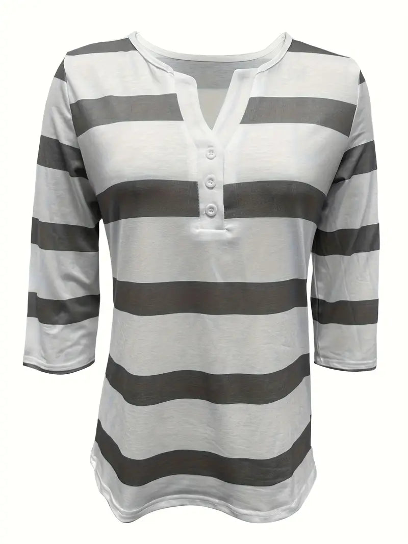Dakota - Casual V Neck T Shirt With Striped Print