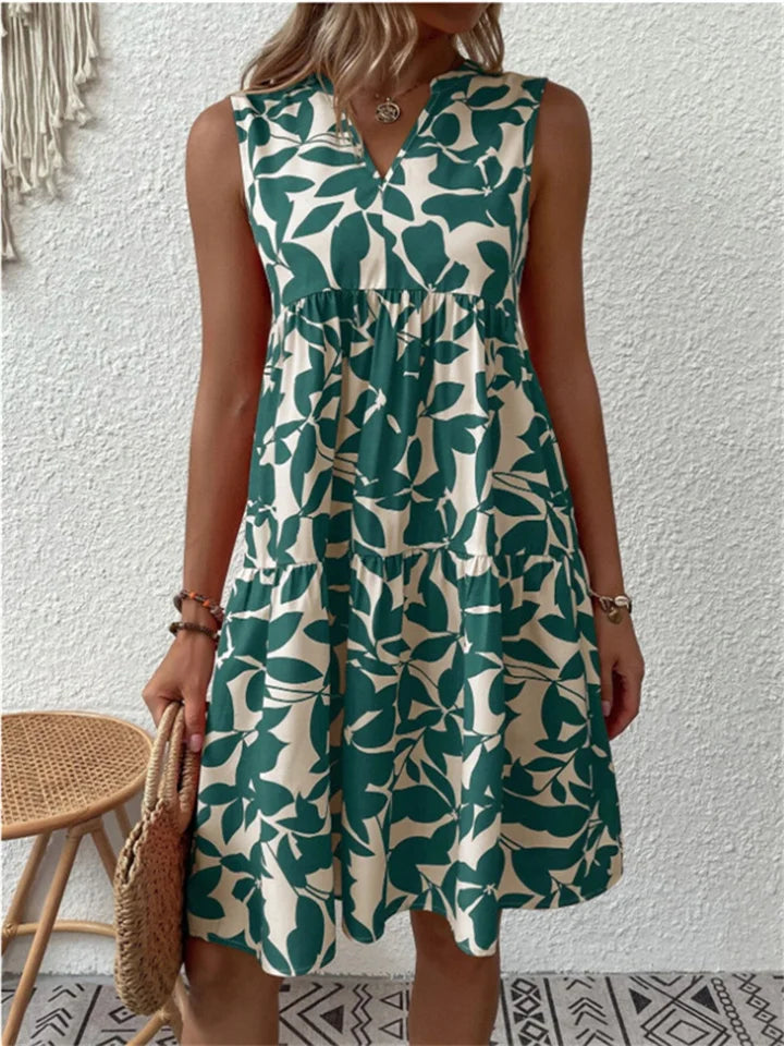 Angélica - Stylish Summer Dress With Leaf Print