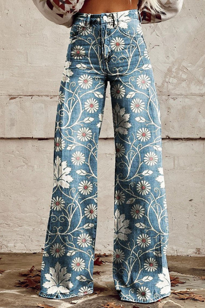 Mailin - Wide Leg Flare Print Pants