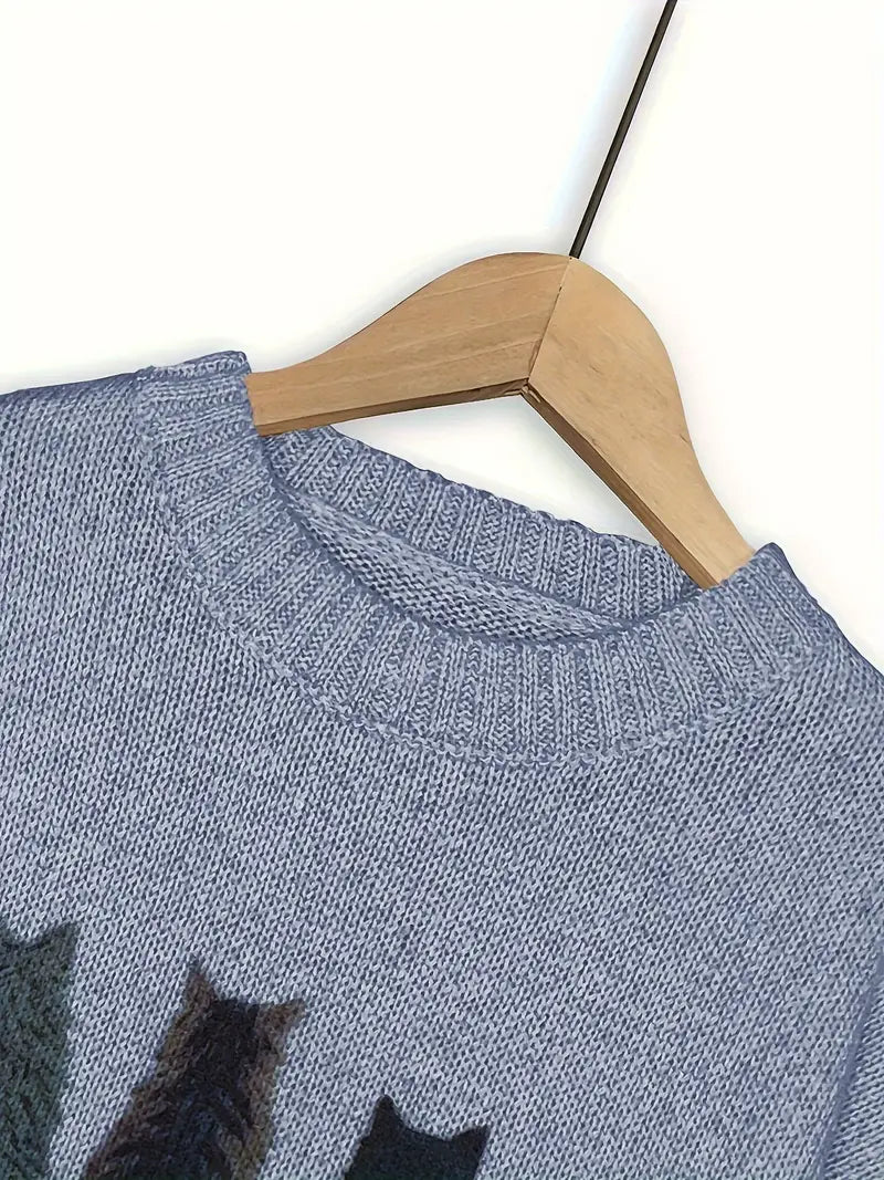 Urvana - Cat Print Long Sleeve Sweater