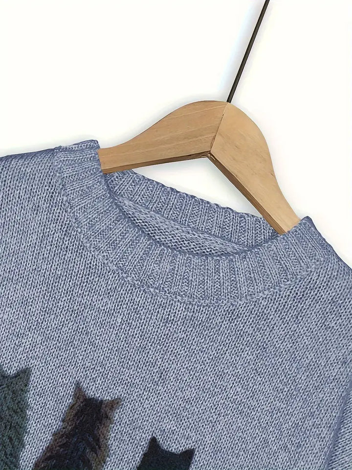 Urvana - Cat Print Long Sleeve Sweater