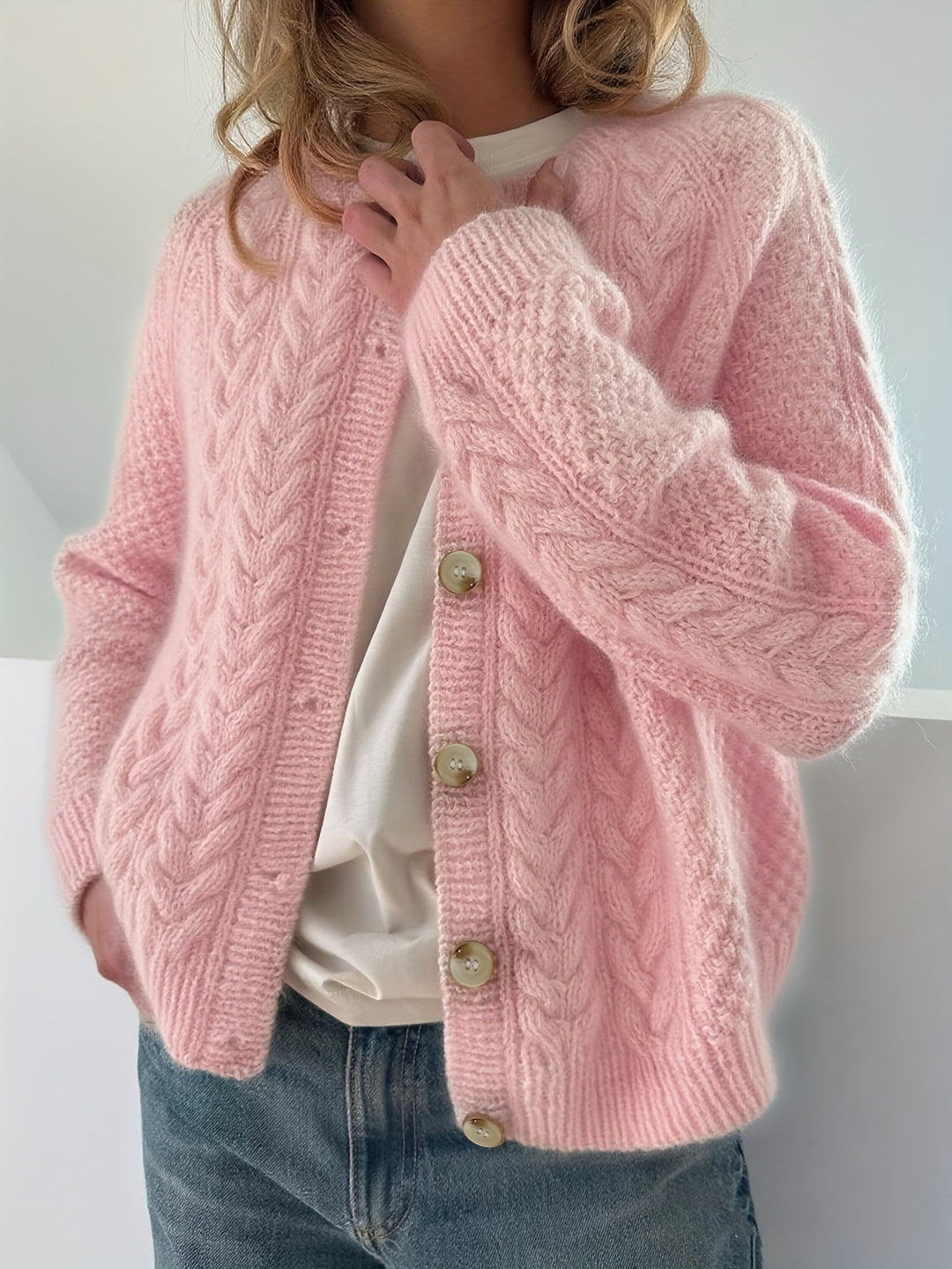 Dwina -  Cable Knitted Cardigan With Button