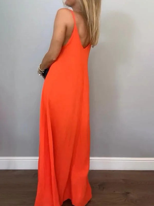 Jolanta - Stylish Cotton and Linen V Neck Dress