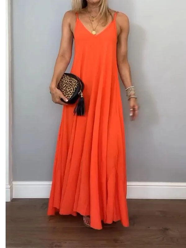 Jolanta - Stylish Cotton and Linen V Neck Dress