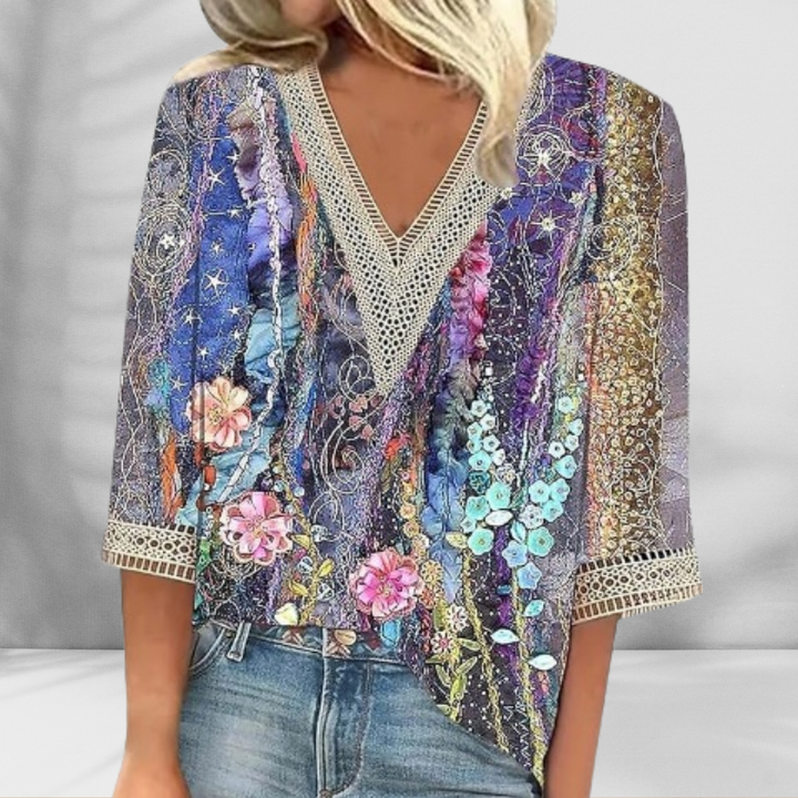 Maricela - Boho Blouse With Floral Patterns And Long Sleeves