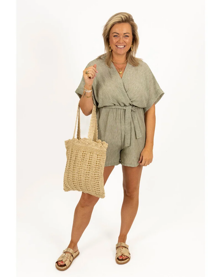 Lerusik - Linen Short Sleeve Playsuit