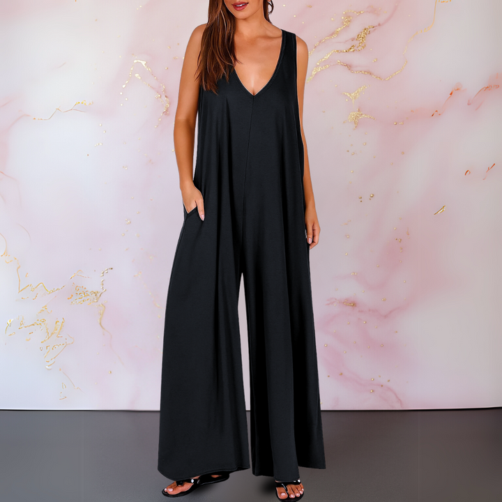 Natasa - Comfortable Jumpsuit With V-Neck And Wide Legs