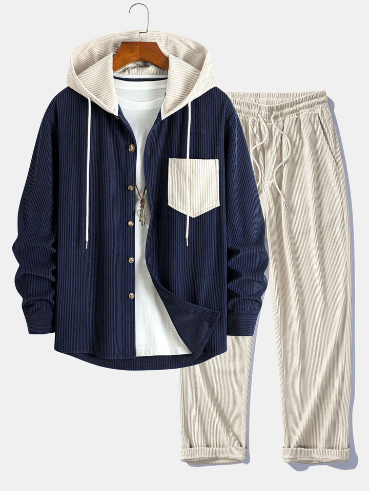 Cadmus - Corduroy Hooded Shirt And Pants Set