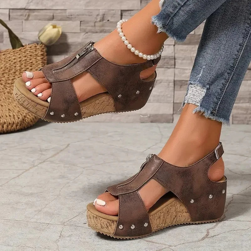 Evridiki - Stylish Wedge Sandals With Zipper