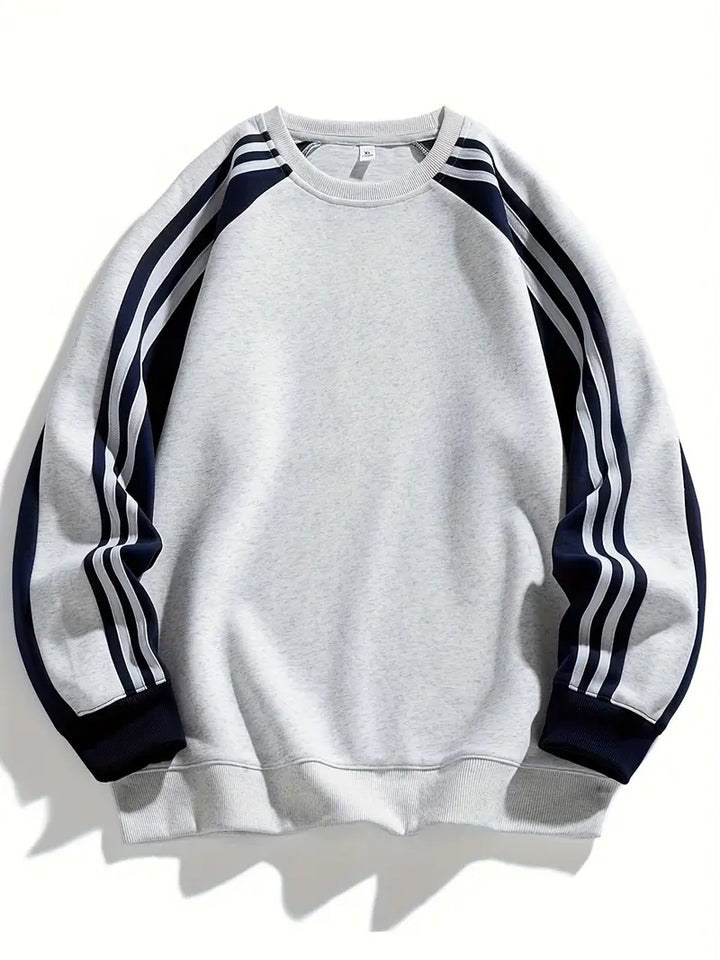 Maddox - Striped Sleeve And Round Neck Sweatshirt