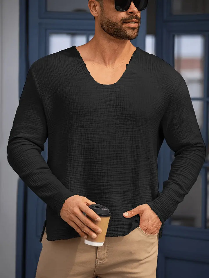 Demetrio - Casual Comfy Long Sleeve Shirt With V-Neck