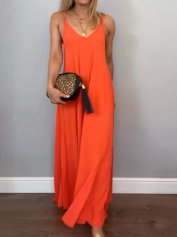 Jolanta - Stylish Cotton and Linen V Neck Dress