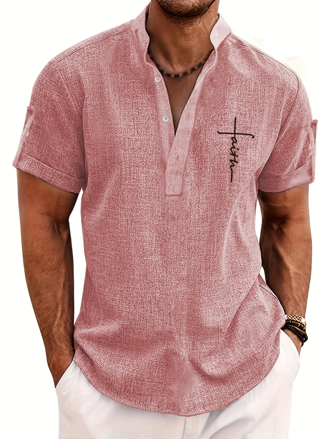 Elliott - Elegant Short Sleeve Shirt With Stand Collar