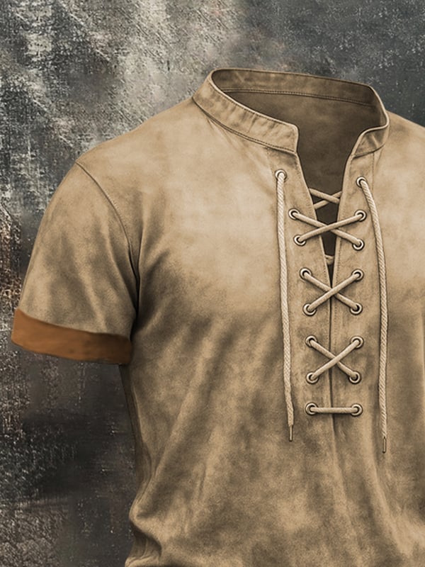 Men's T-Shirt With A Washed Out Used Look And Drawstring