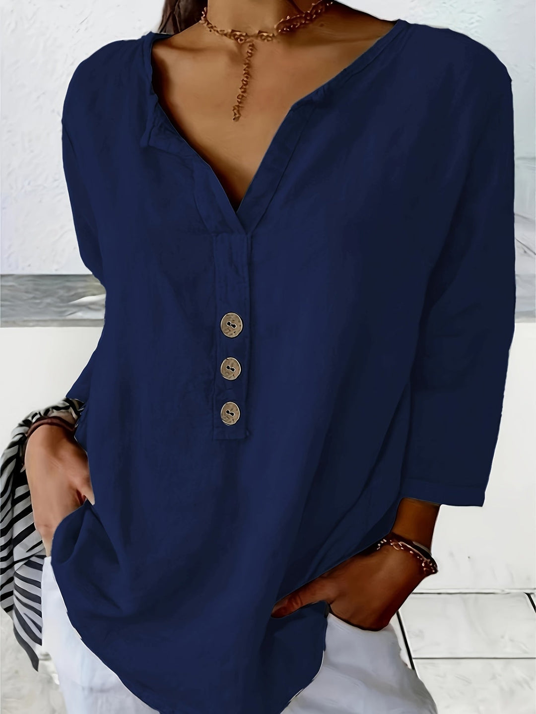 Mykaela - Casual Cotton And Linen Blouse