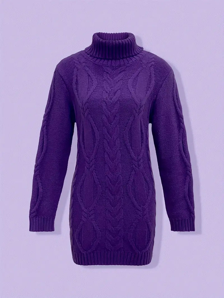 Narda - Chunky Cable Knitted Turtleneck Dress