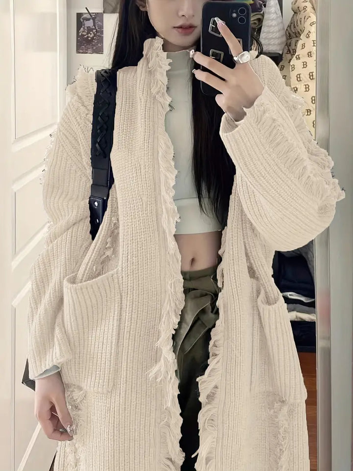 Ramziya - Elegant Long Tassel Cardigan With Pocket