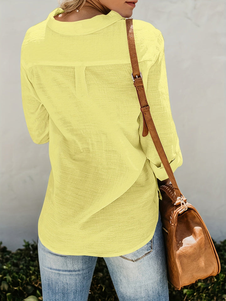 Priscilla - Long Sleeve V-Neck Blouse With Button Front