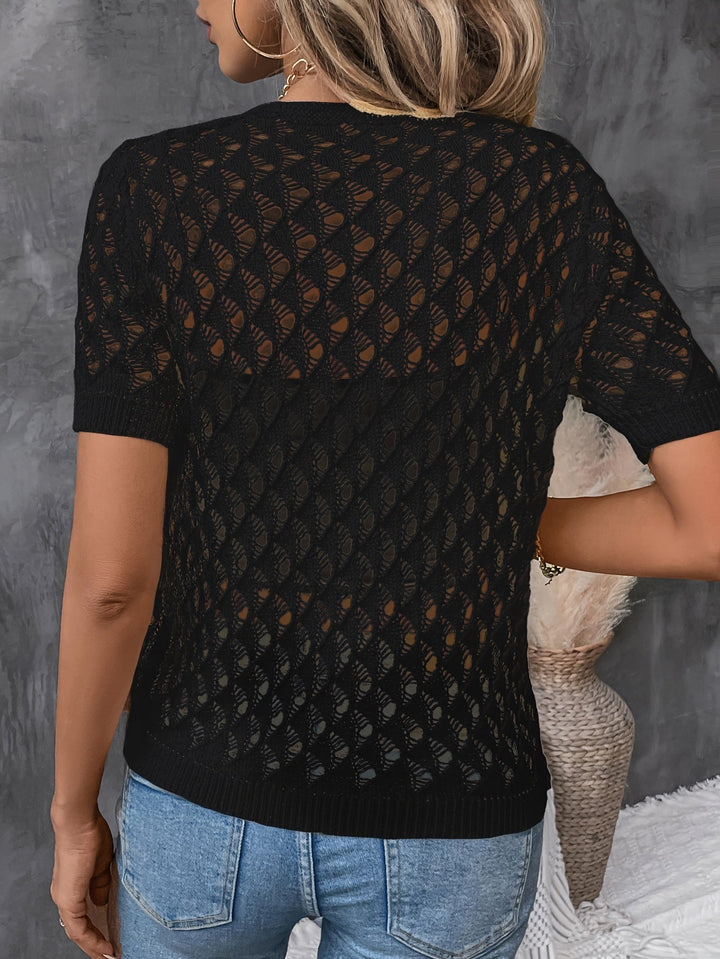 Angelique - Elegant V-Neck Lace Short Sleeve Pullover