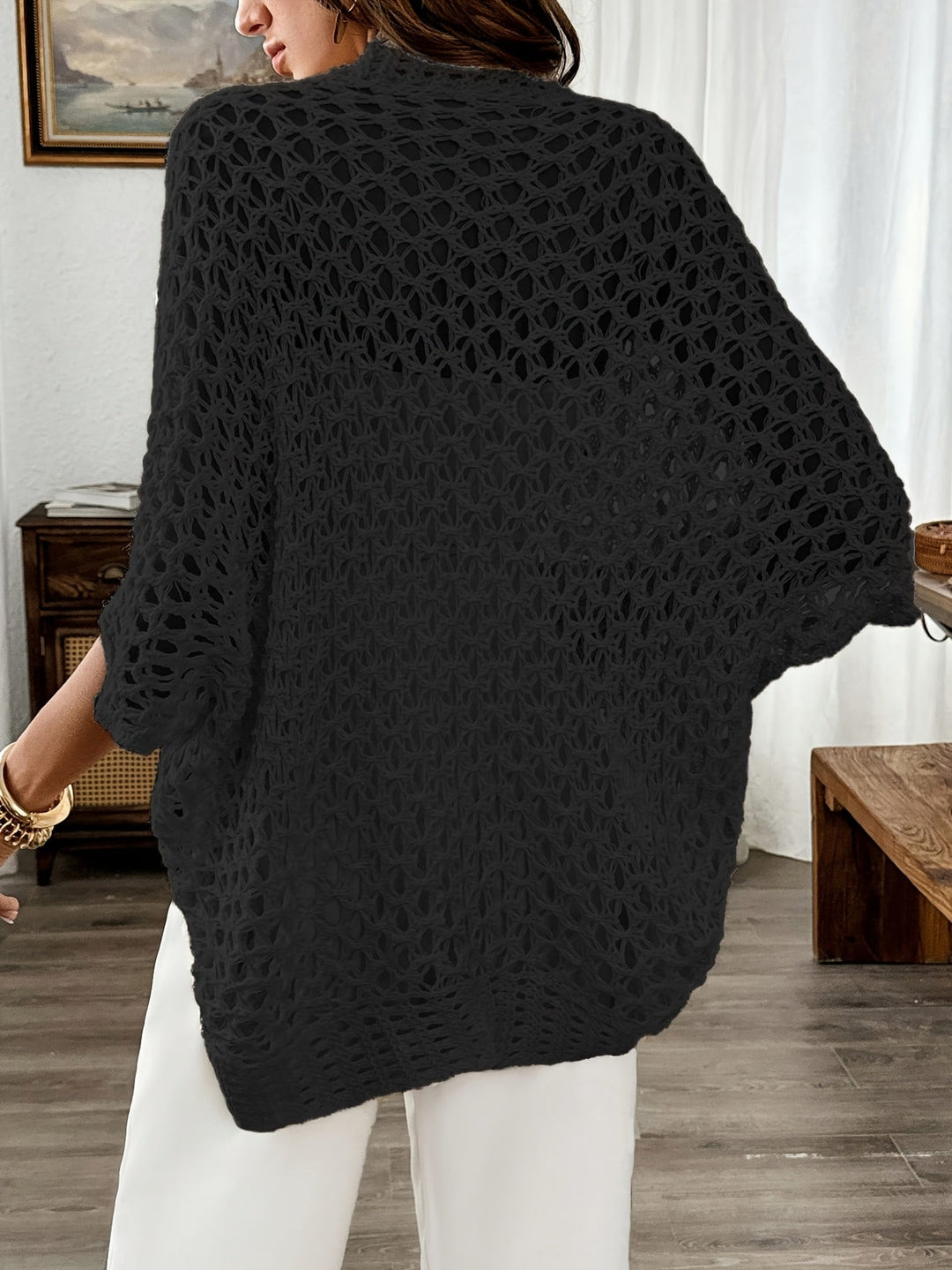 Etleva - Elegant Hollow Cardigan With Batwing Sleeves