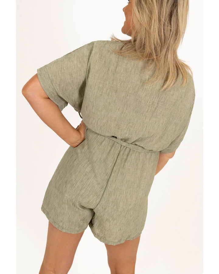 Lerusik - Linen Short Sleeve Playsuit