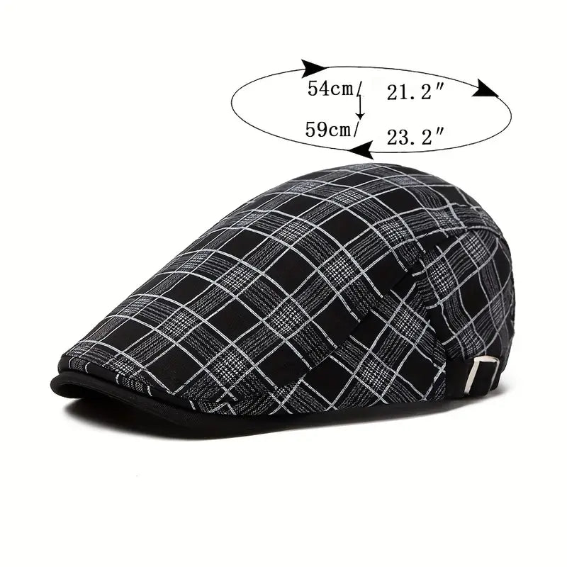 Zared - Adjustable Vintage Plaid Beret Cap