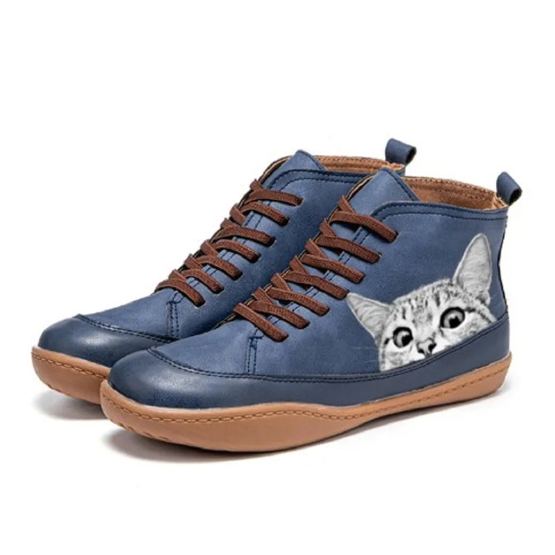 Fenna - Leather Ankle Boots For Cat Lovers